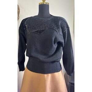 80s Albee Black Sparkle Sweater Vintage Gothic Romantic Operahouse